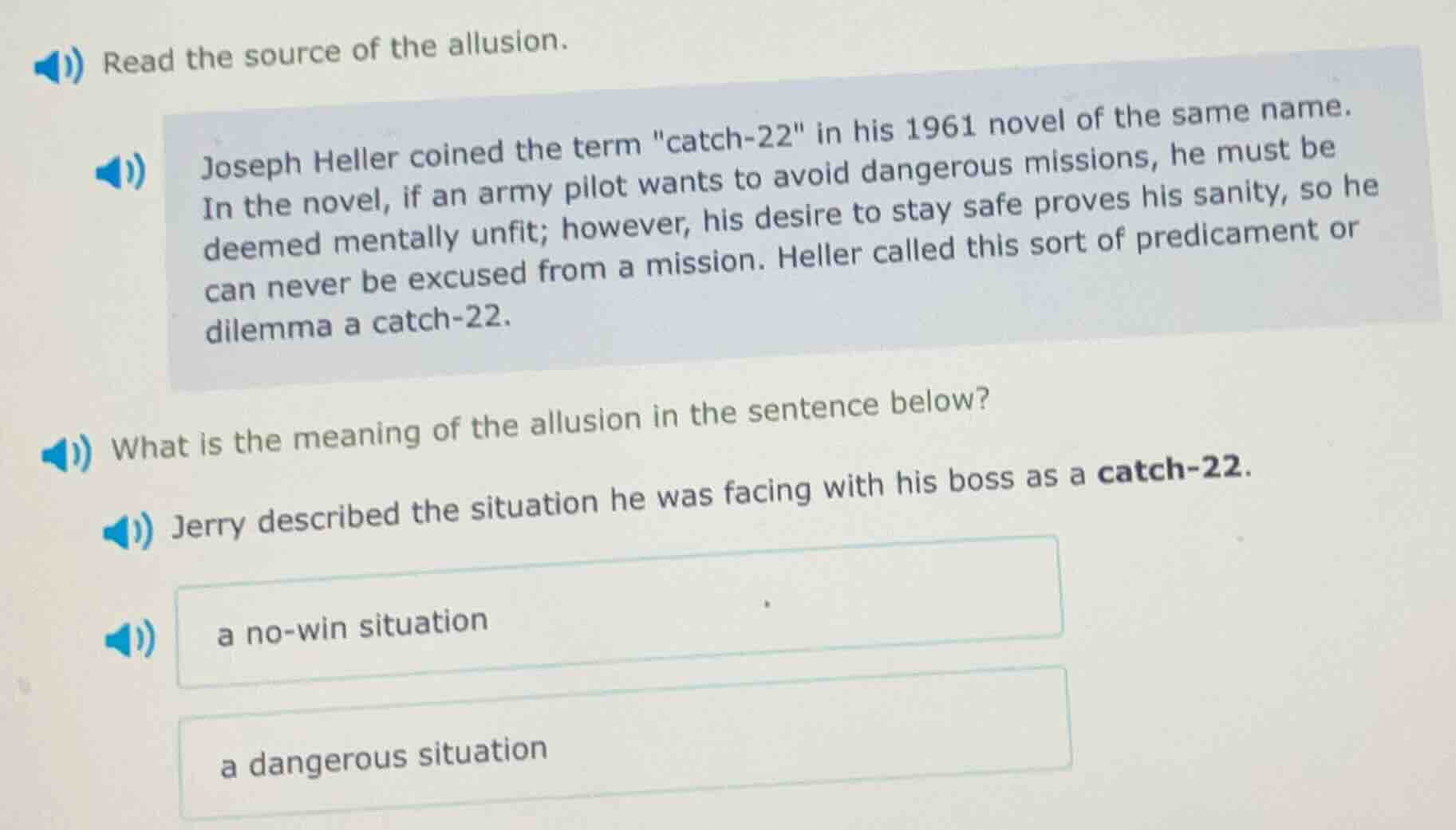 read the source of the allusion. joseph heller coined the term \catch-2…