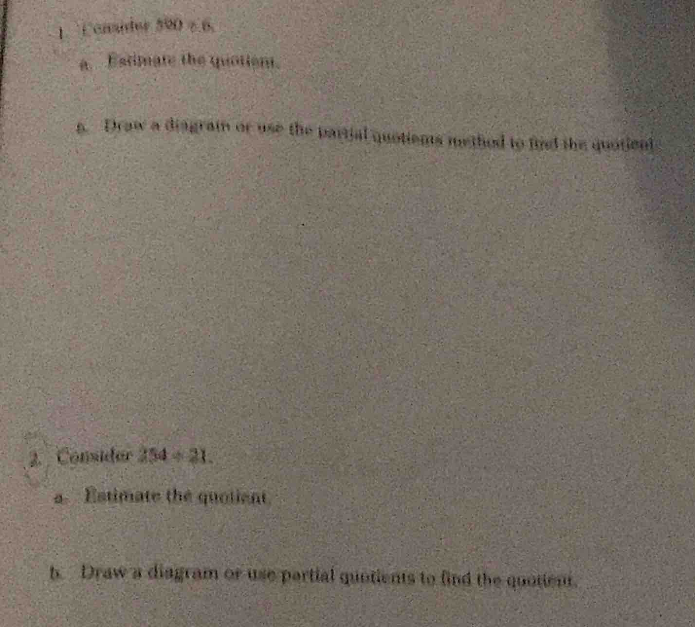 1. consider $590 \\div 6$ a. estimate the quotient. b. draw a diagram o…