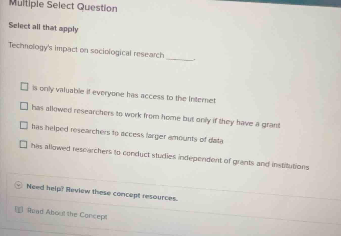 multiple select question select all that apply technologys impact on so…