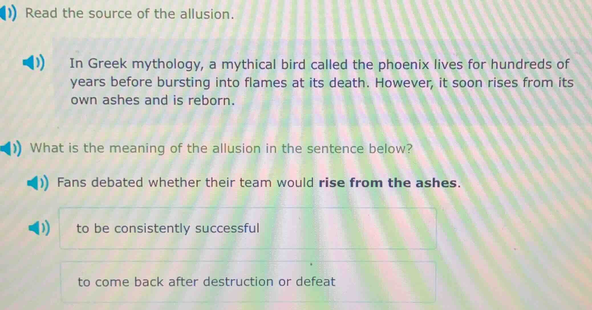 read the source of the allusion. in greek mythology, a mythical bird ca…