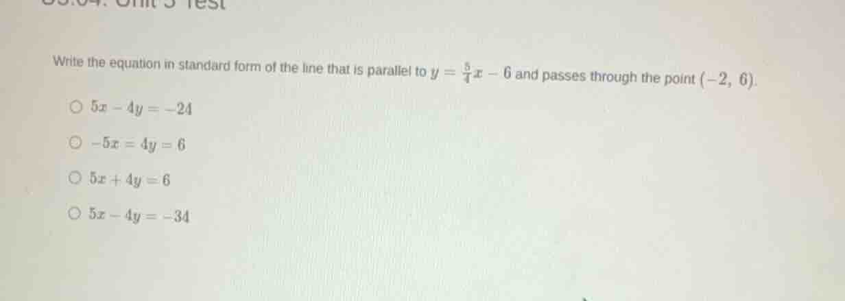 write the equation in standard form of the line that is parallel to $y …