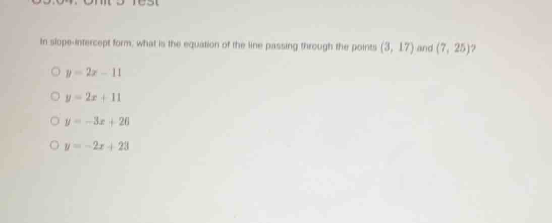in slope-intercept form, what is the equation of the line passing throu…