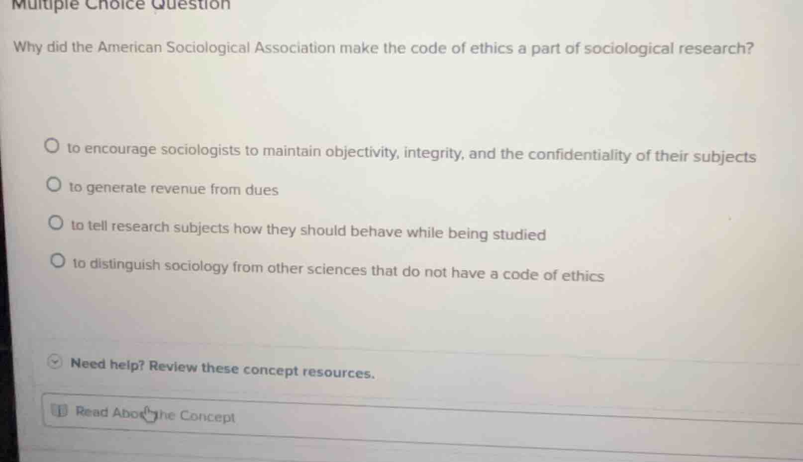 multiple choice question why did the american sociological association …