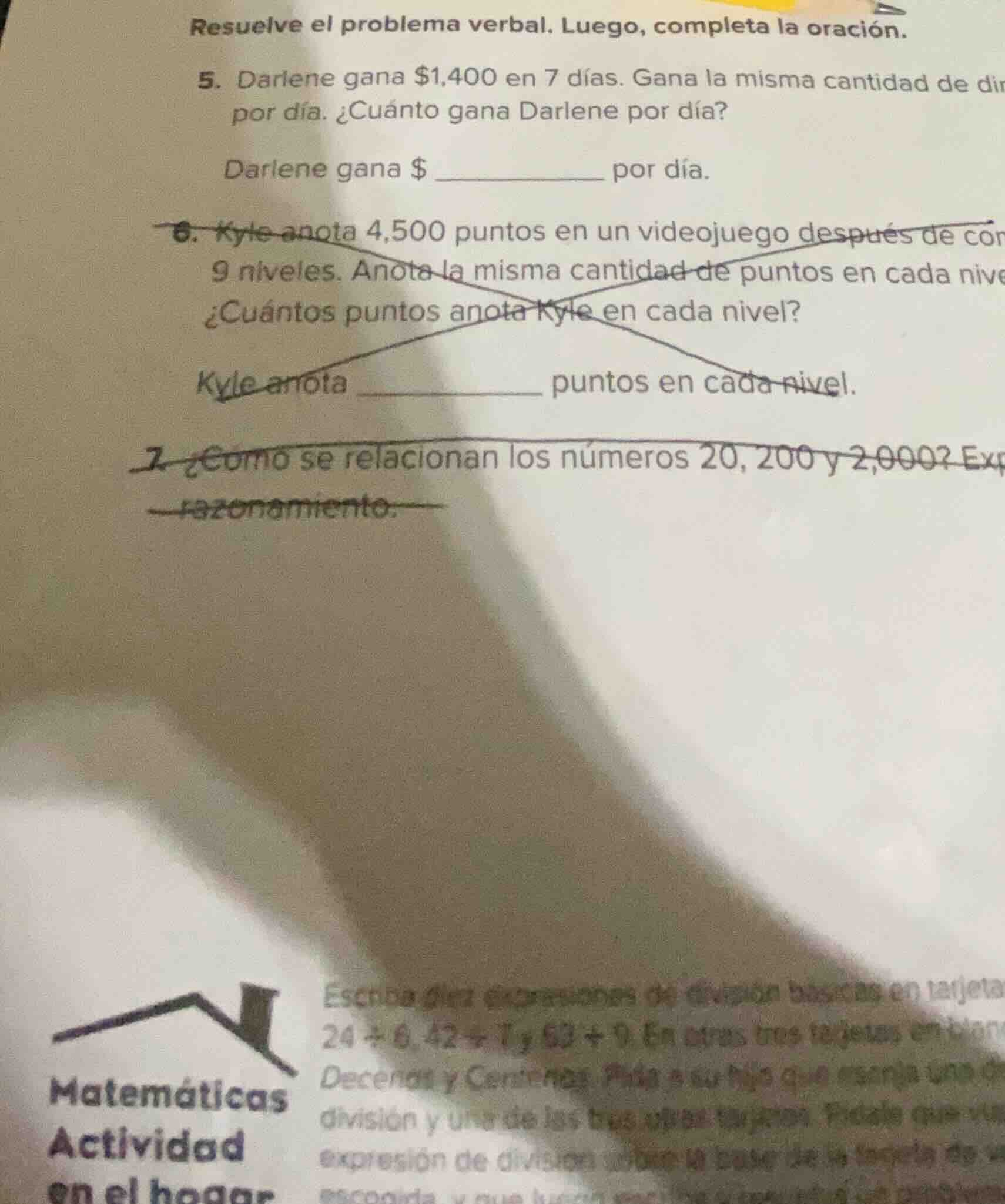 resuelve el problema verbal. luego, completa la oración. 5. darlene gan…