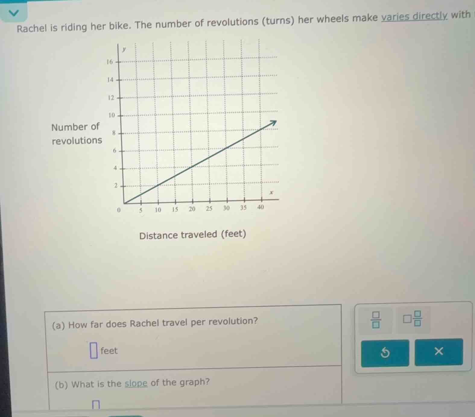 rachel is riding her bike. the number of revolutions (turns) her wheels…