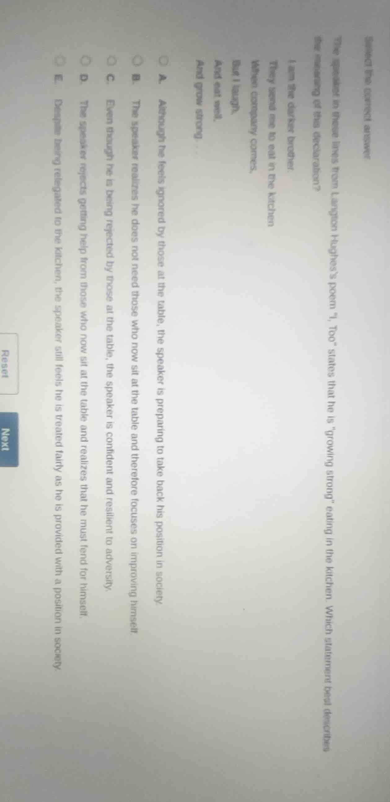 select the correct answer the speaker in these lines from langston hugh…