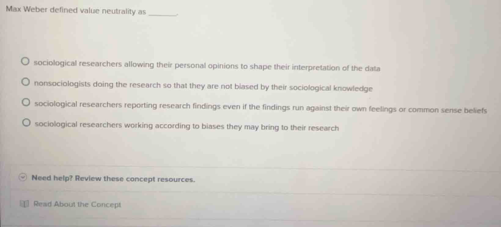 max weber defined value neutrality as ______. sociological researchers …