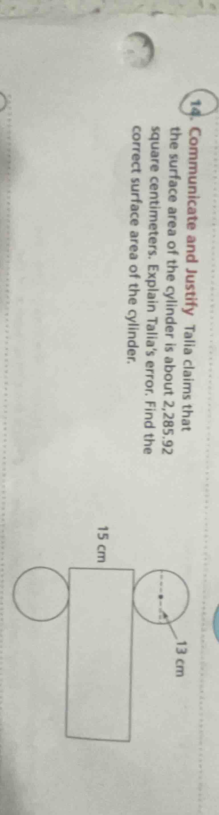 14. communicate and justify talia claims that the surface area of the c…