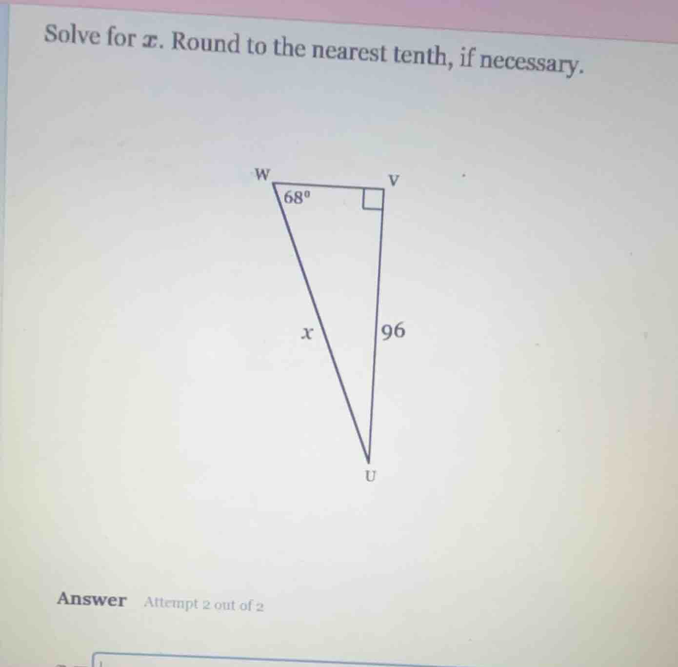 solve for $x$. round to the nearest tenth, if necessary. answer attempt…