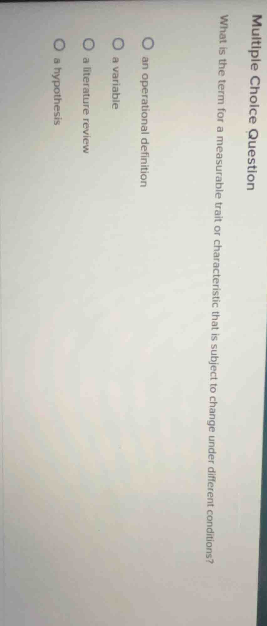 multiple choice question what is the term for a measurable trait or cha…