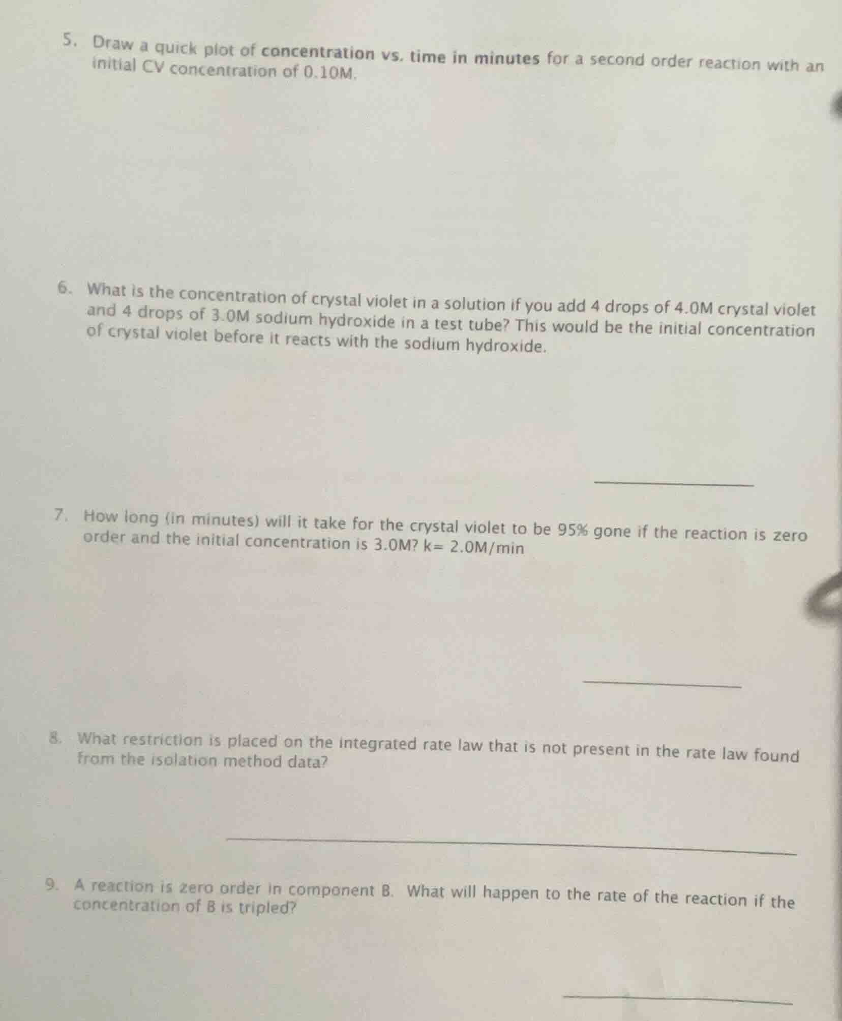 5. draw a quick plot of concentration vs. time in minutes for a second …