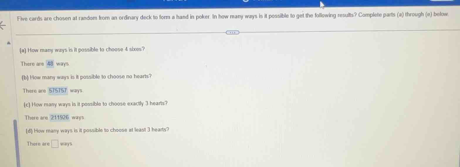 five cards are chosen at random from an ordinary deck to form a hand in…