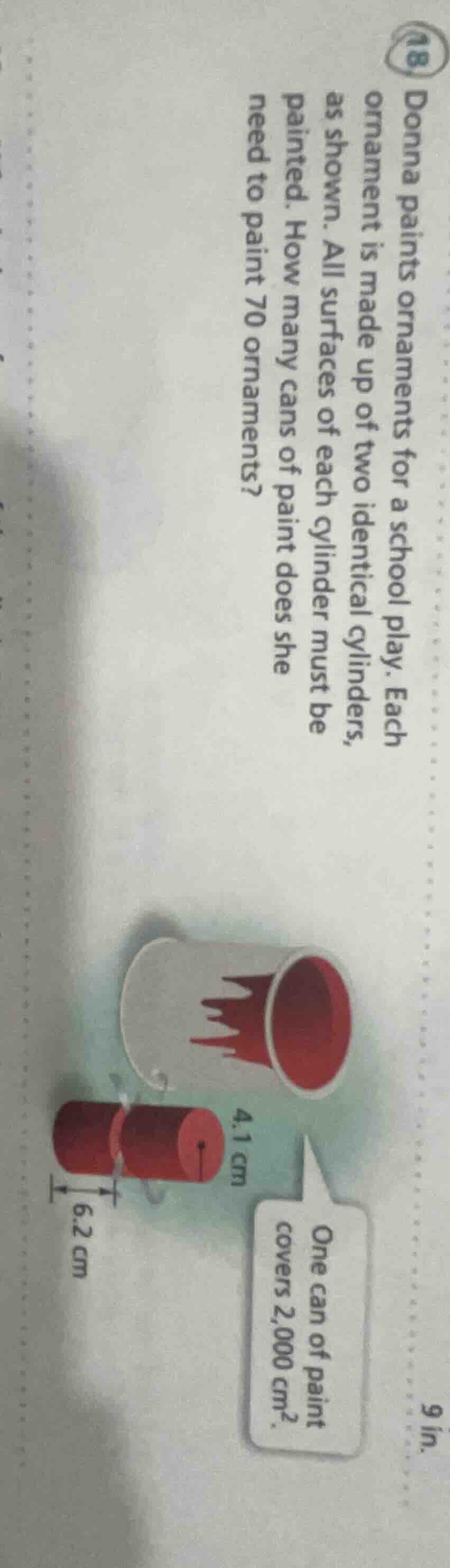 18 donna paints ornaments for a school play. each ornament is made up o…