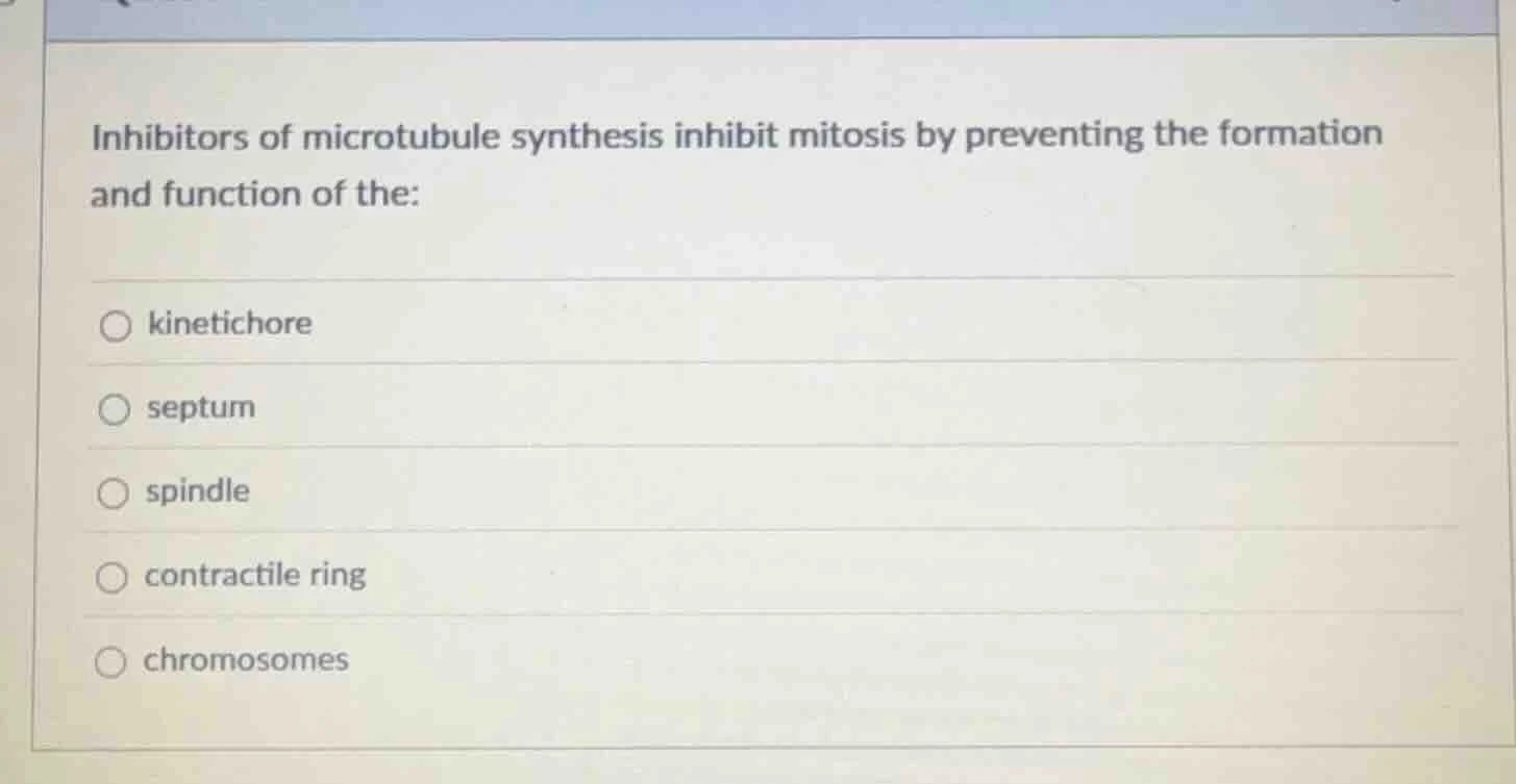 inhibitors of microtubule synthesis inhibit mitosis by preventing the f…