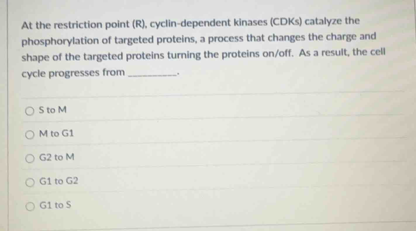 at the restriction point (r), cyclin-dependent kinases (cdks) catalyze …
