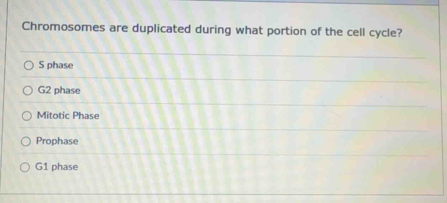 chromosomes are duplicated during what portion of the cell cycle?○ s ph…