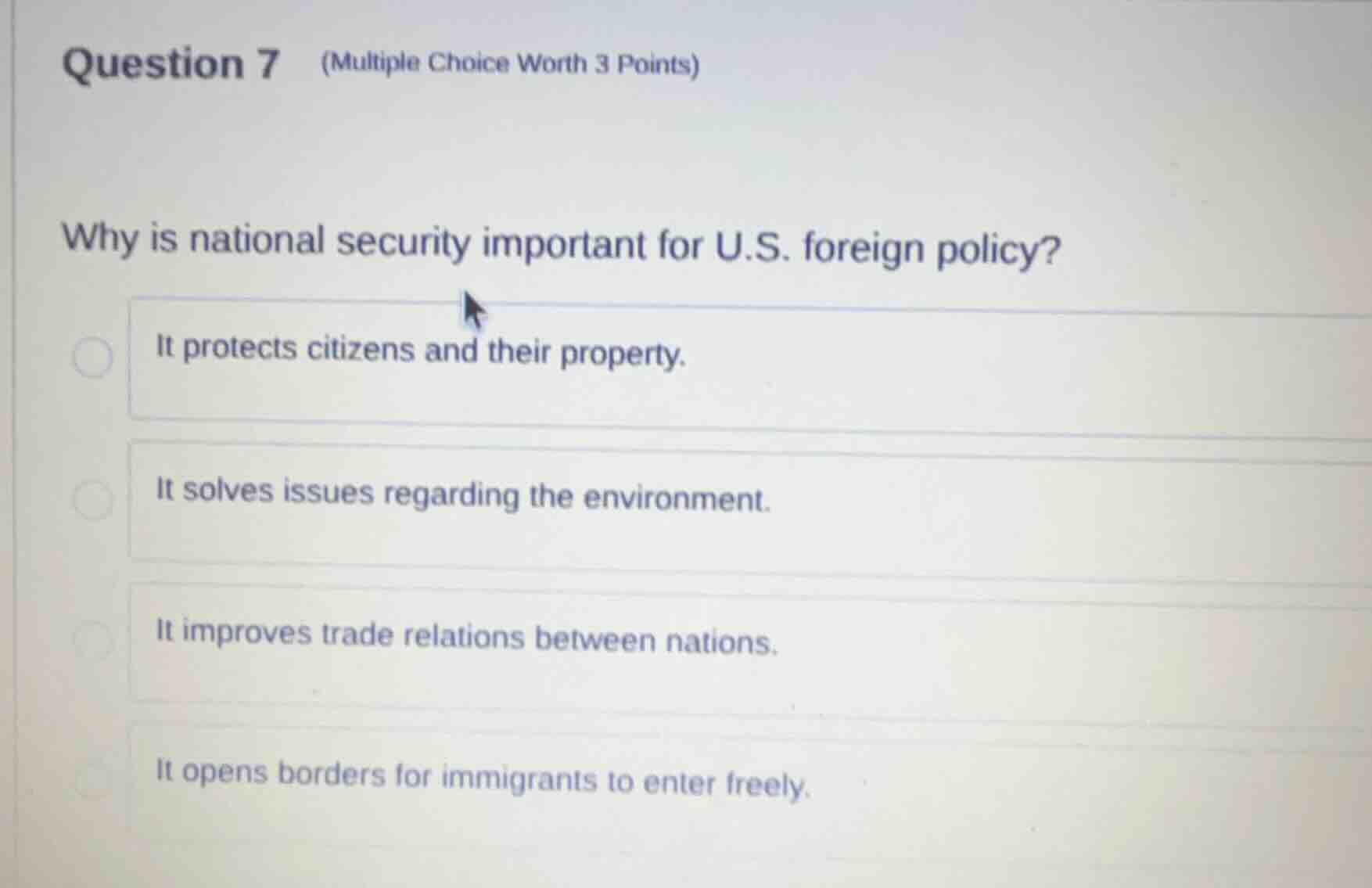 question 7 (multiple choice worth 3 points) why is national security im…