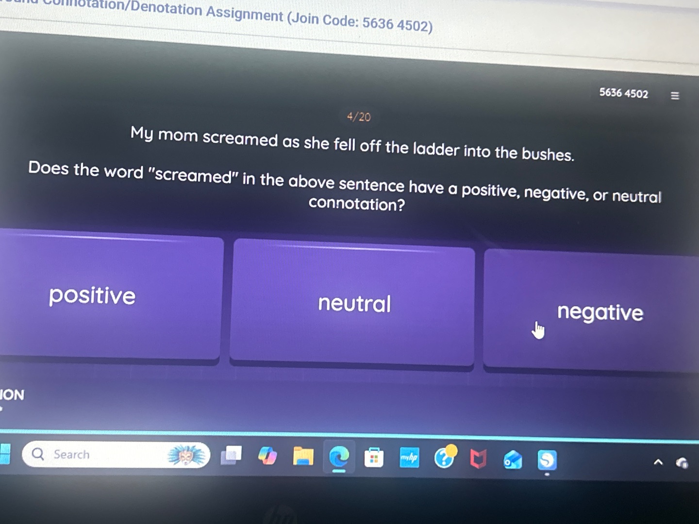 connotation/denotation assignment (join code: 5636 4502) 5636 4502 4/20…