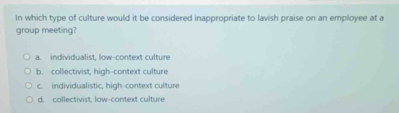in which type of culture would it be considered inappropriate to lavish…