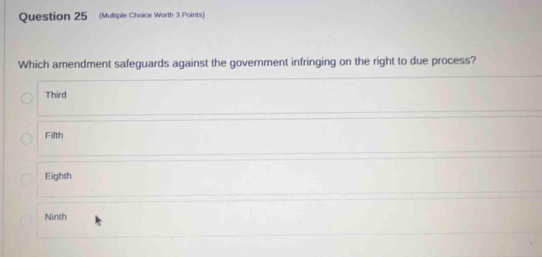 question 25 (multiple choice worth 3 points) which amendment safeguards…