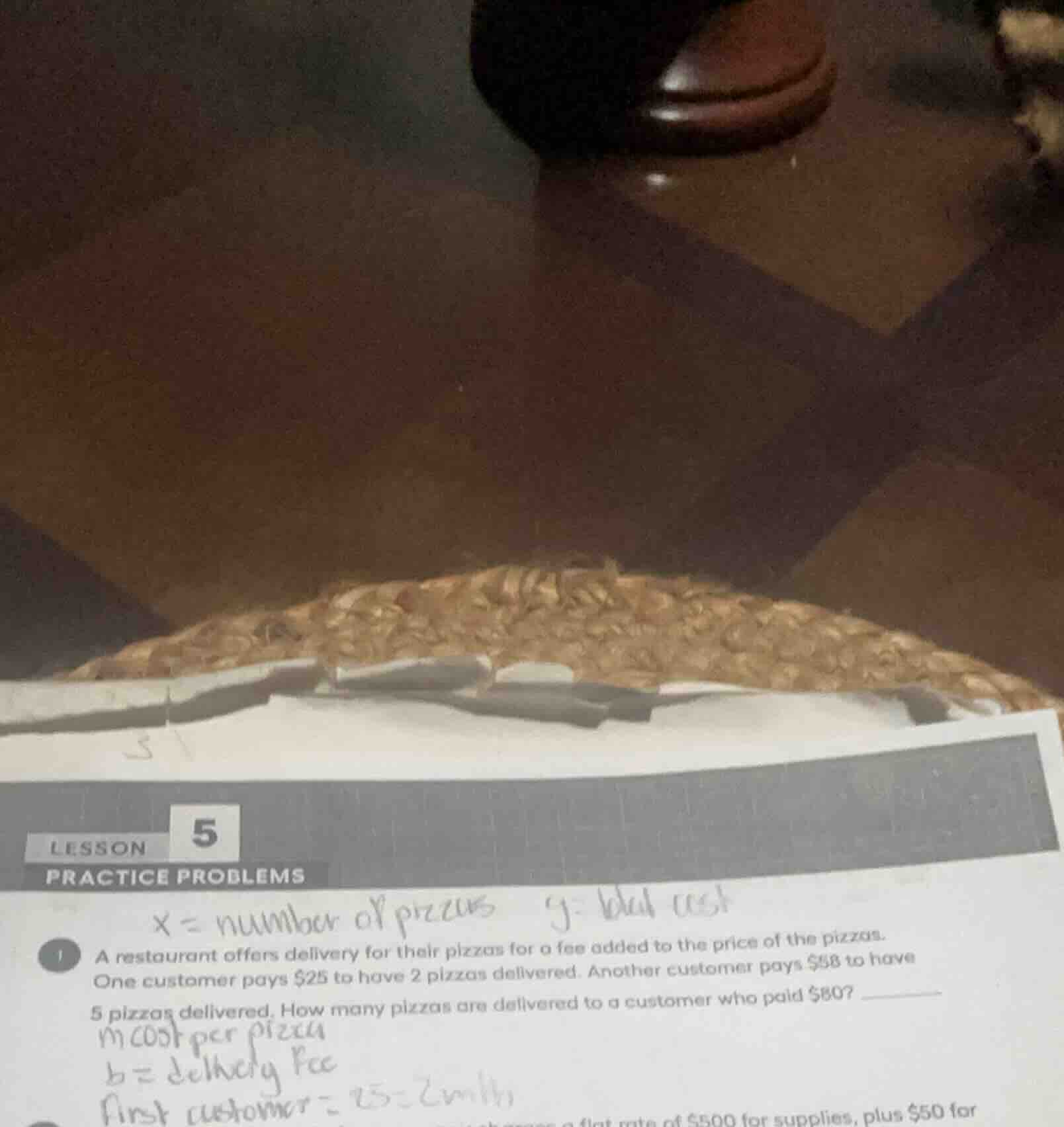 lesson 5 practice problems x = number of pizzas y= total cost 1 a resta…