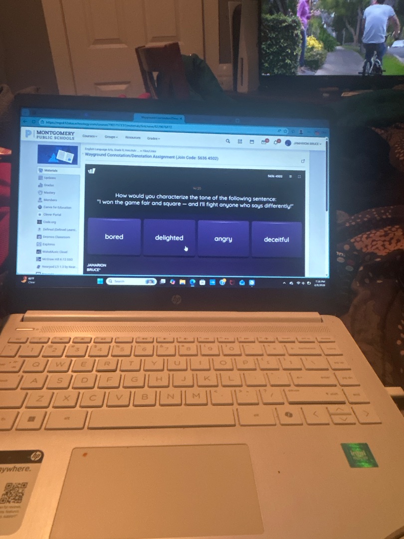 how would you characterize the tone of the following sentence:“i won th…