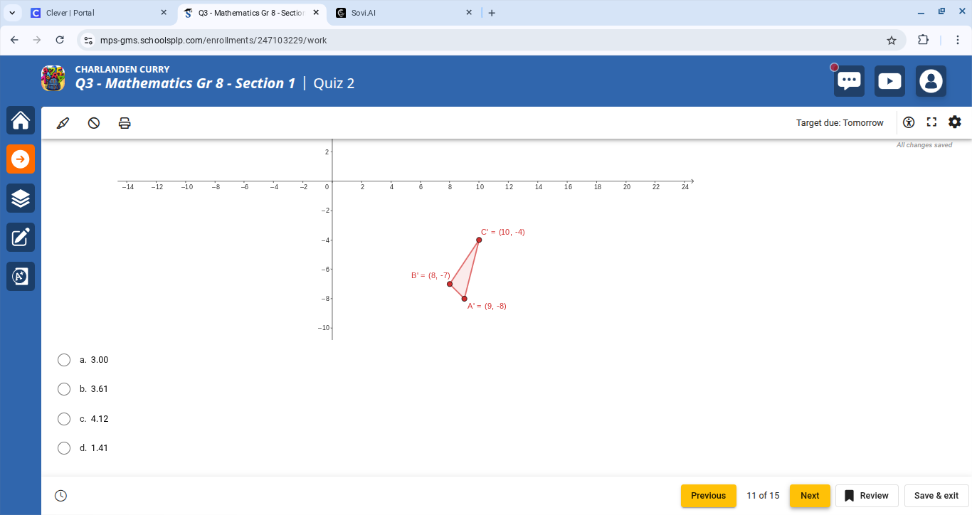q3 - mathematics gr 8 - section 1 | quiz 2 target due: tomorrow a = (9,…
