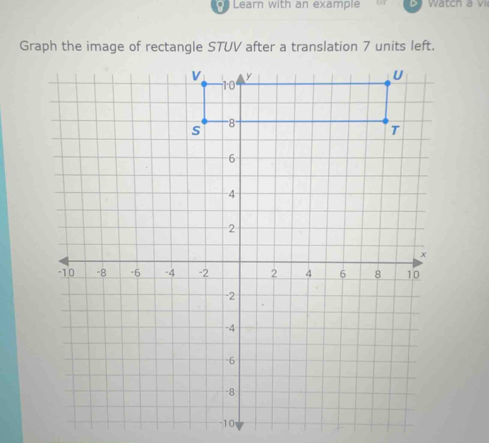 graph the image of rectangle stuv after a translation 7 units left.