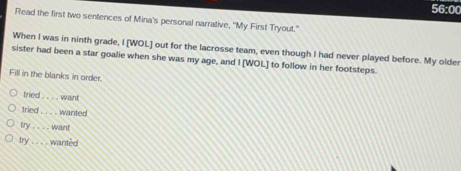 read the first two sentences of minas personal narrative, \my first try…