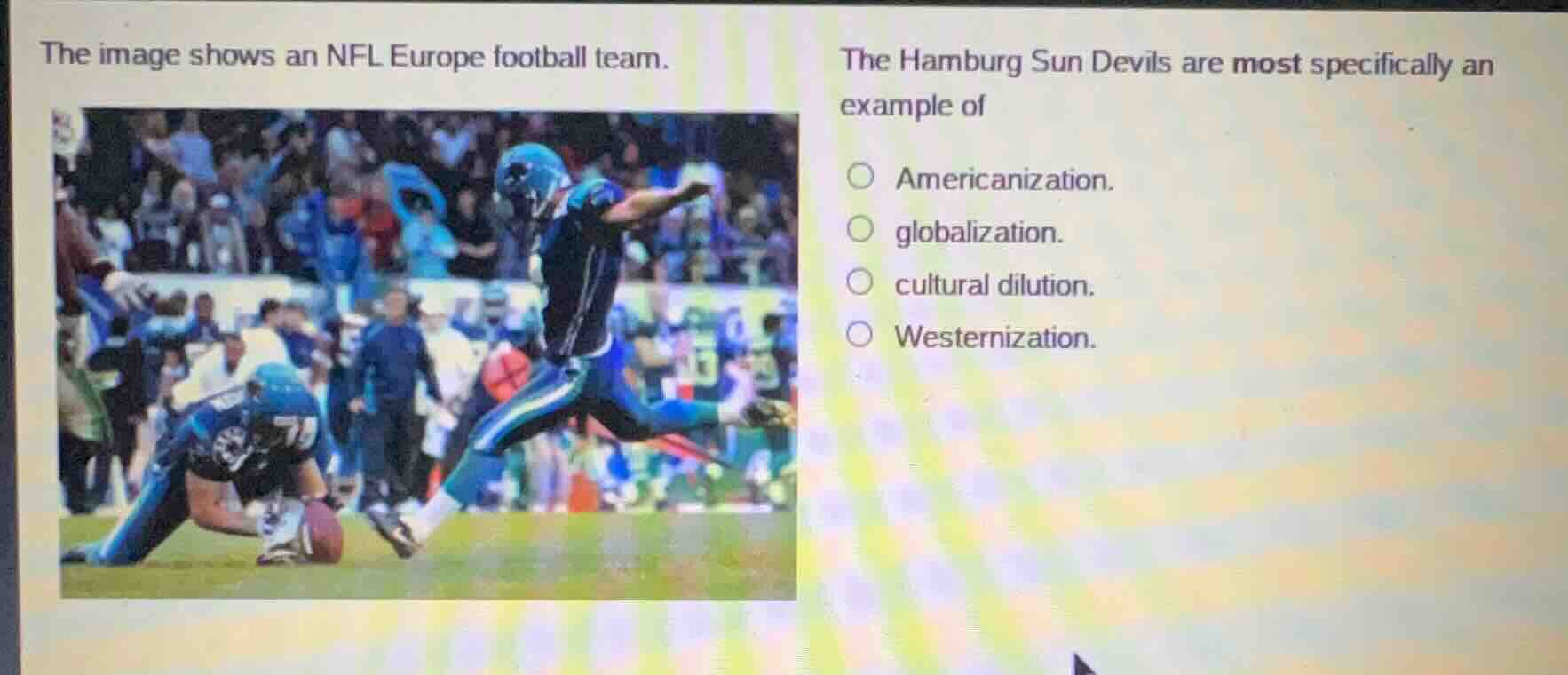 the image shows an nfl europe football team. the hamburg sun devils are…