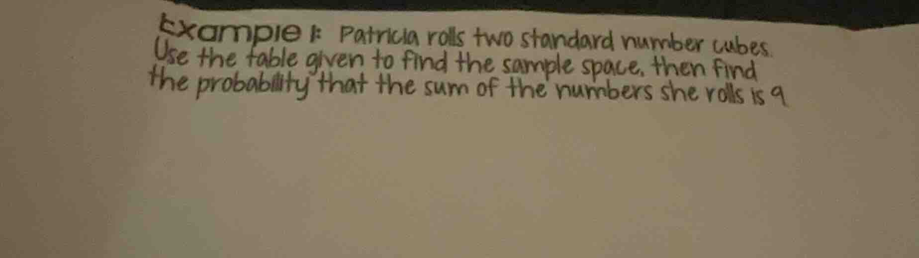 example 1: patricia rolls two standard number cubes. use the table give…