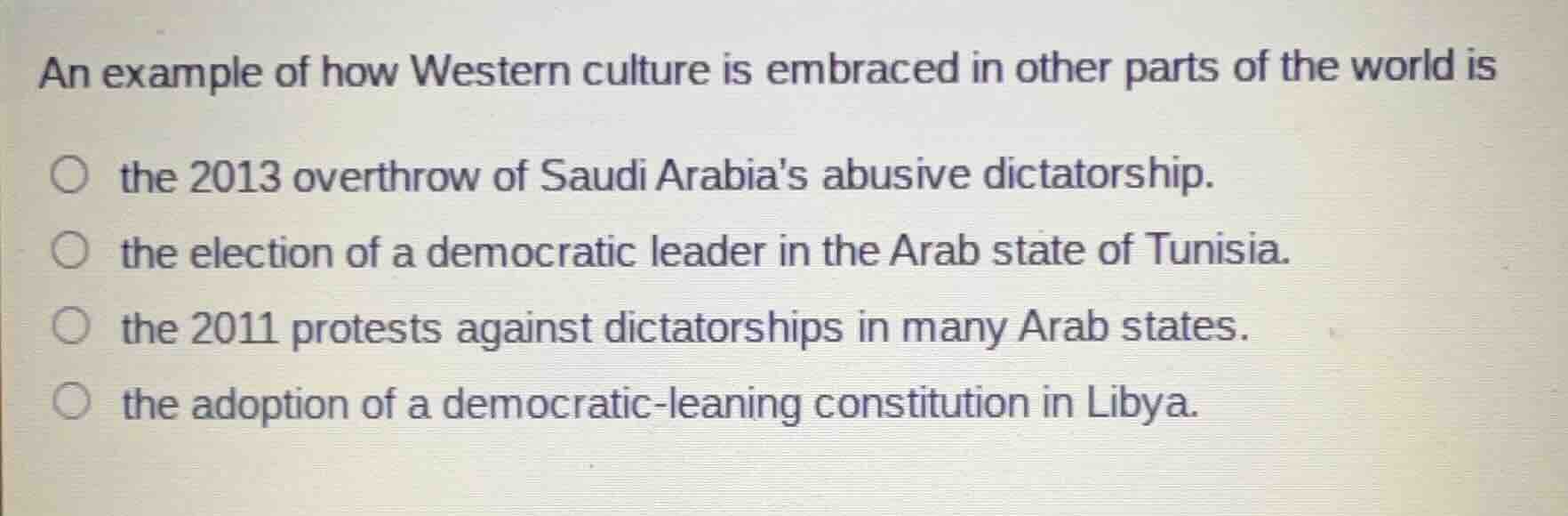 an example of how western culture is embraced in other parts of the wor…