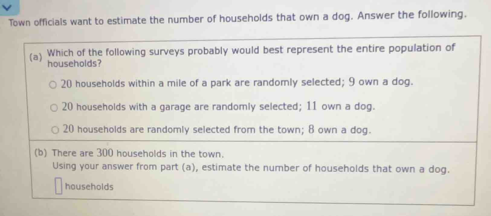 town officials want to estimate the number of households that own a dog…