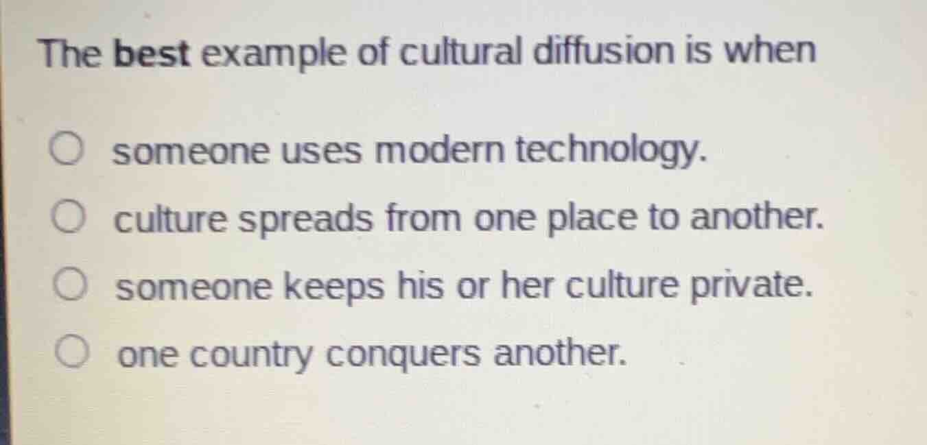 the best example of cultural diffusion is when someone uses modern tech…
