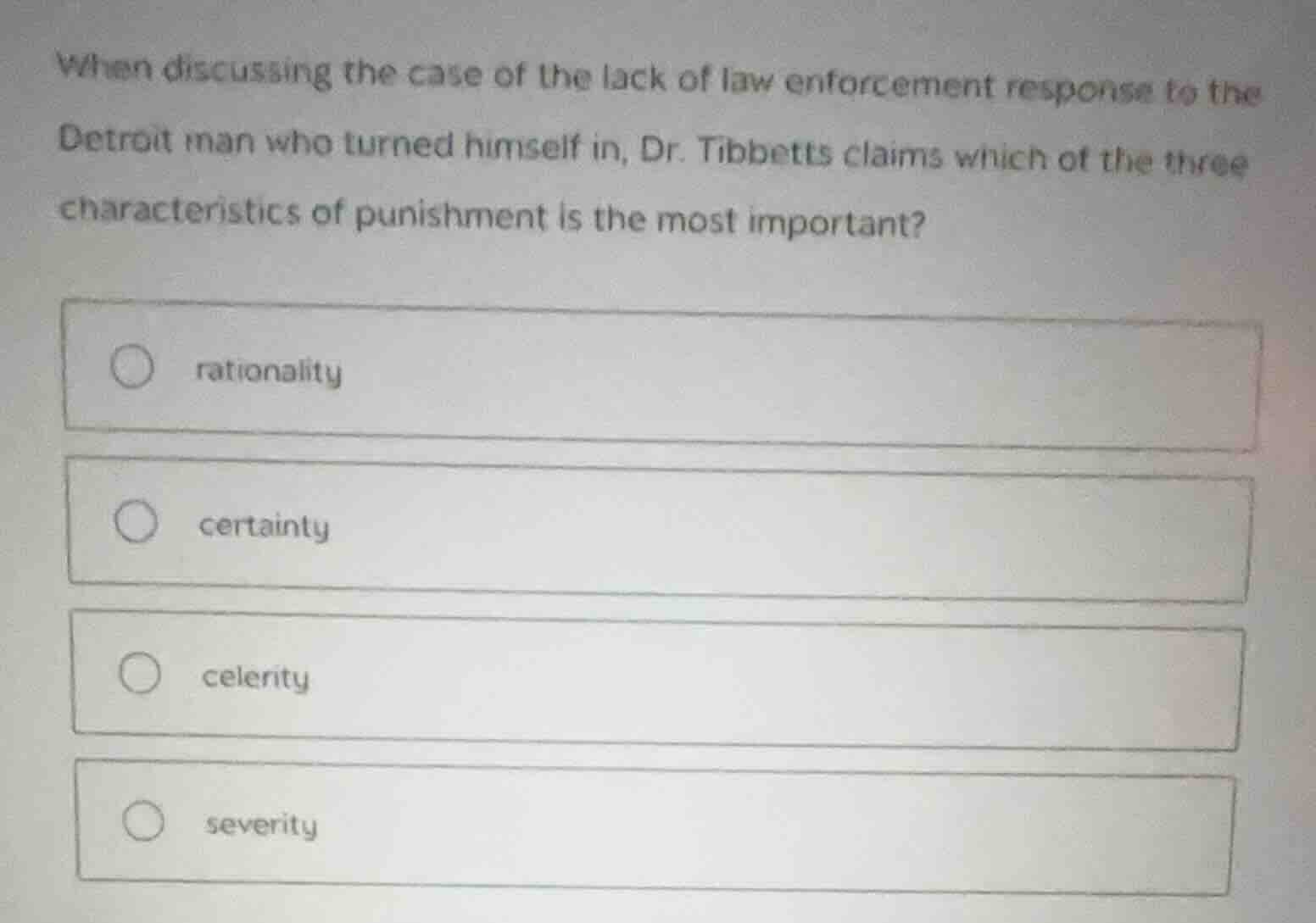 when discussing the case of the lack of law enforcement response to the…