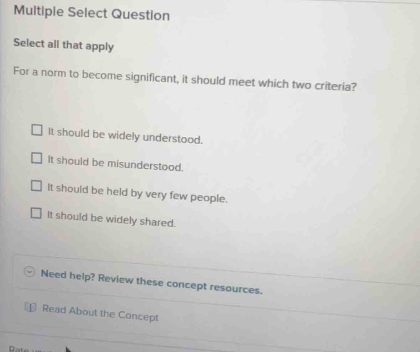 multiple select question select all that apply for a norm to become sig…