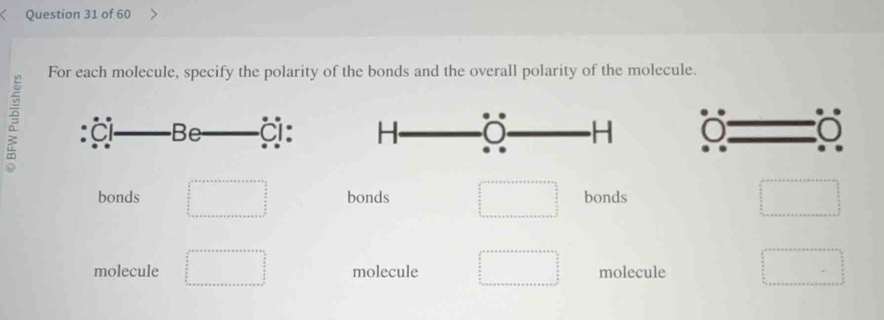question 31 of 60 for each molecule, specify the polarity of the bonds …