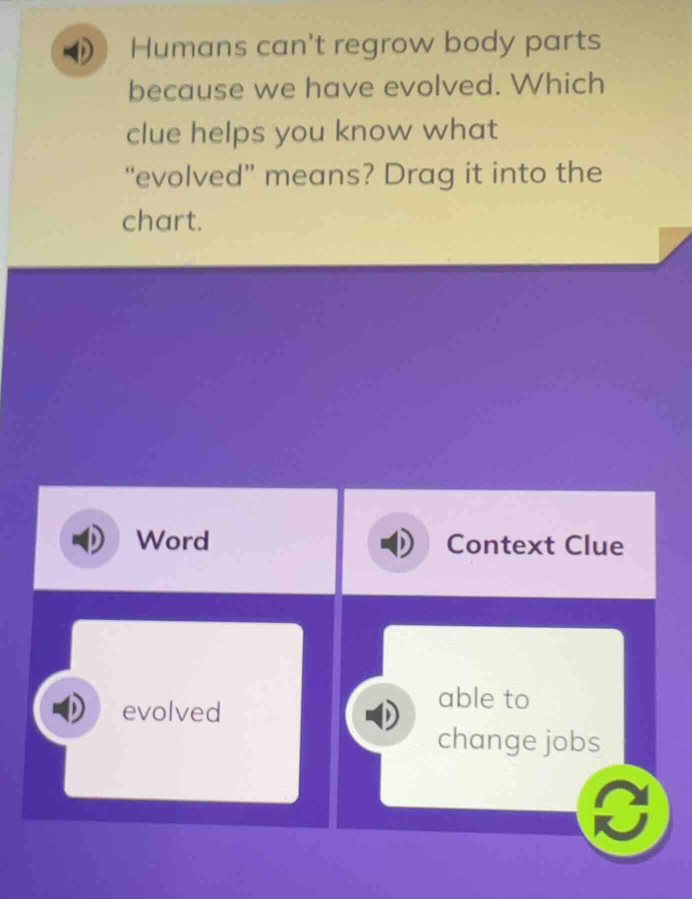 humans cant regrow body parts because we have evolved. which clue helps…