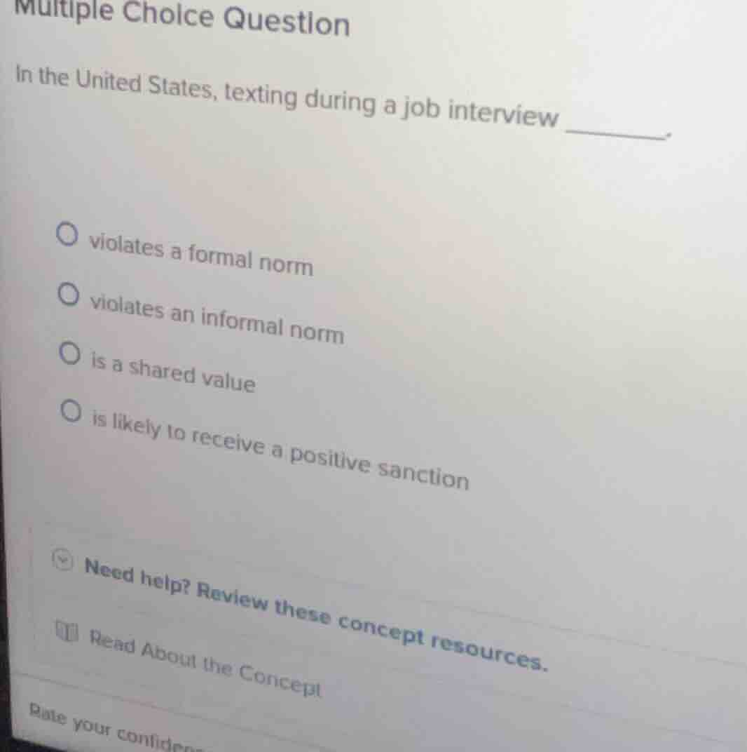 multiple choice question in the united states, texting during a job int…