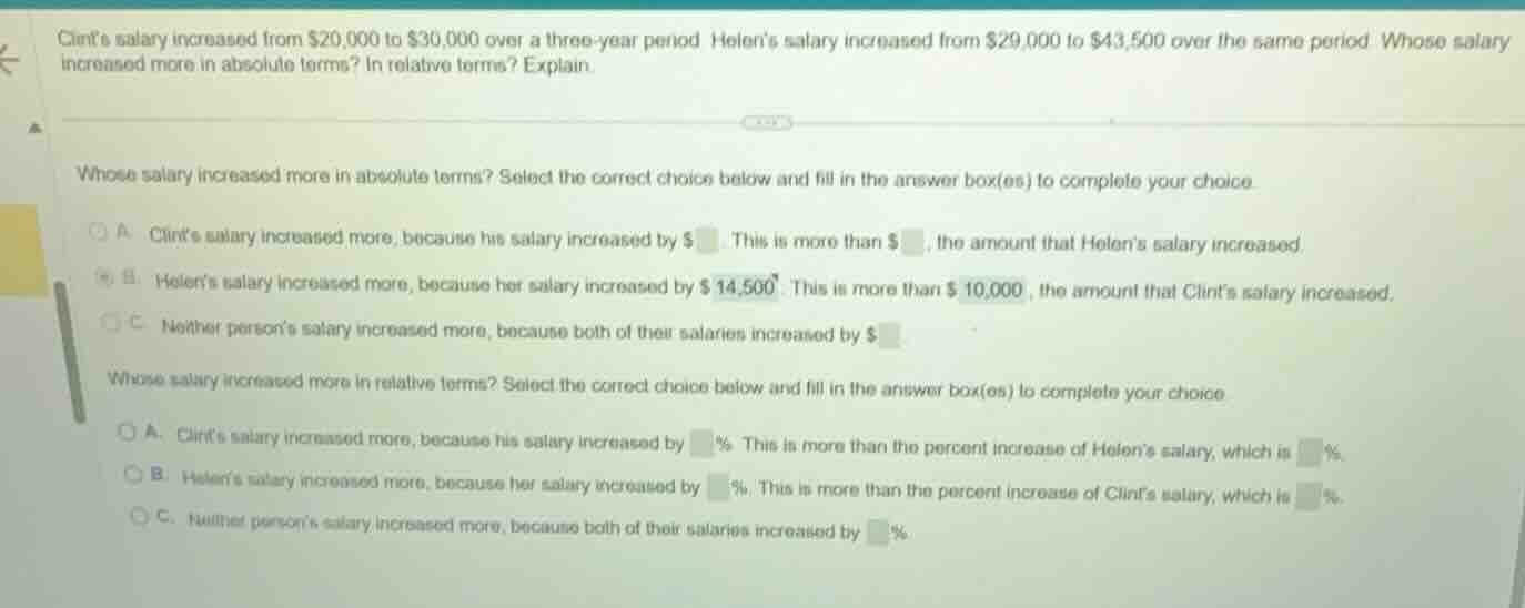 clints salary increased from $20,000 to $30,000 over a three-year perio…