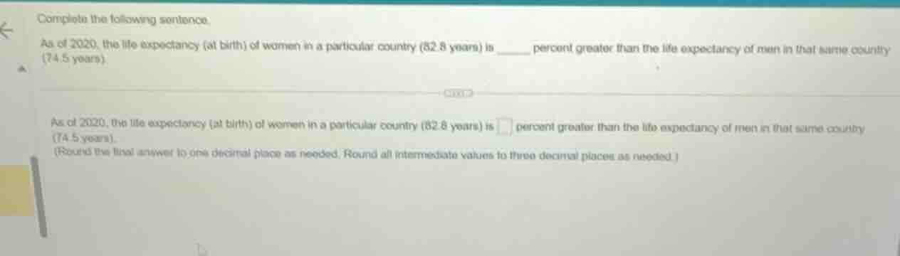 complete the following sentence. as of 2020, the life expectancy (at bi…