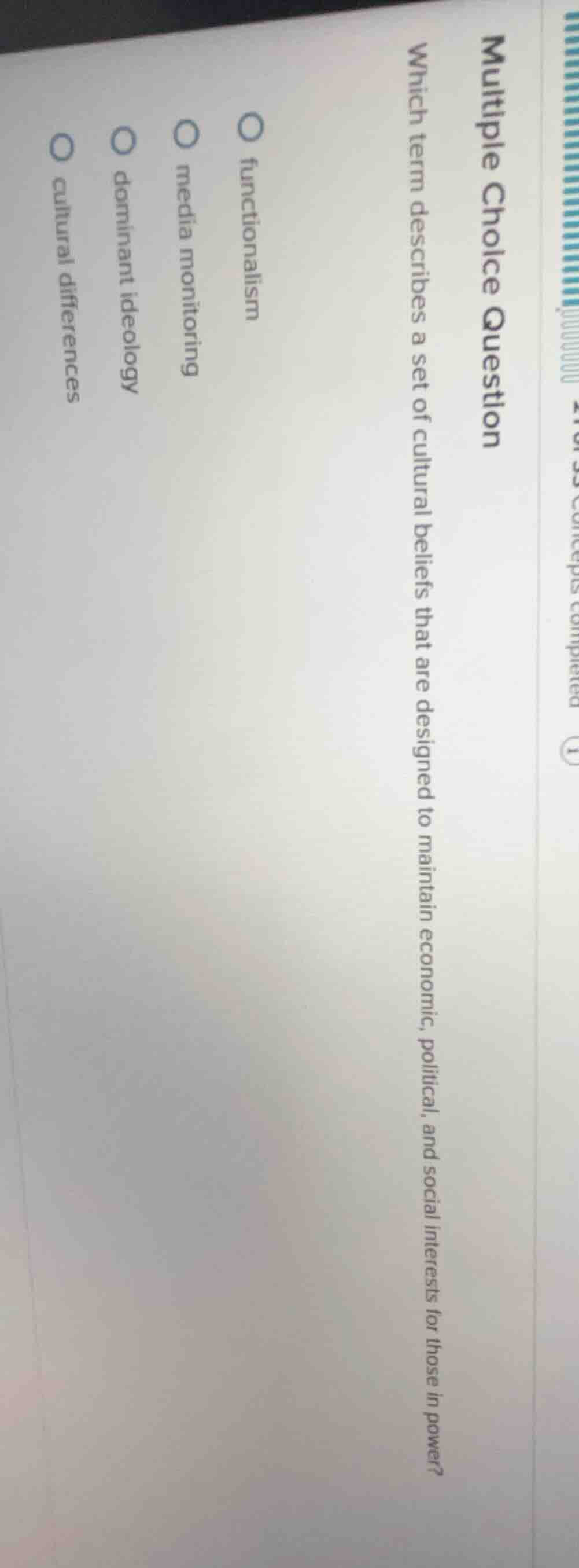 multiple choice question which term describes a set of cultural beliefs…