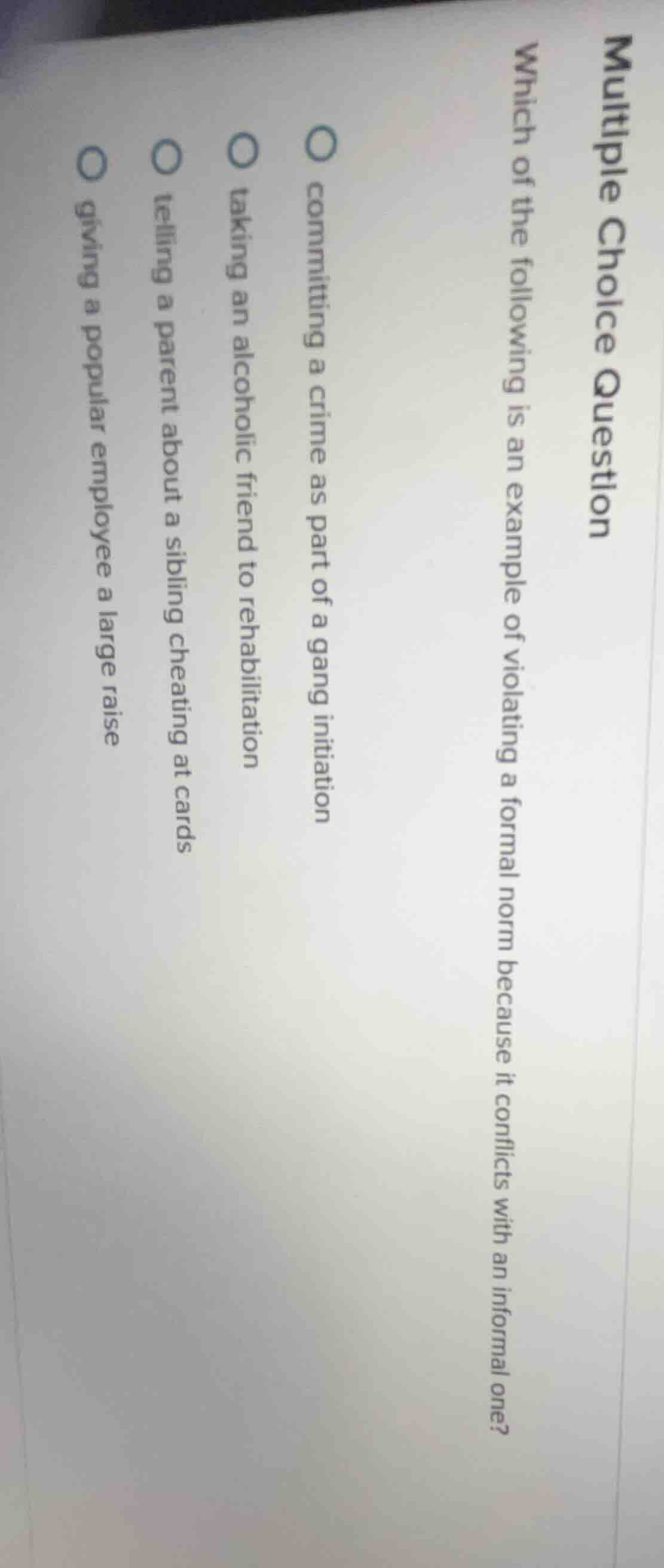 multiple choice question which of the following is an example of violat…