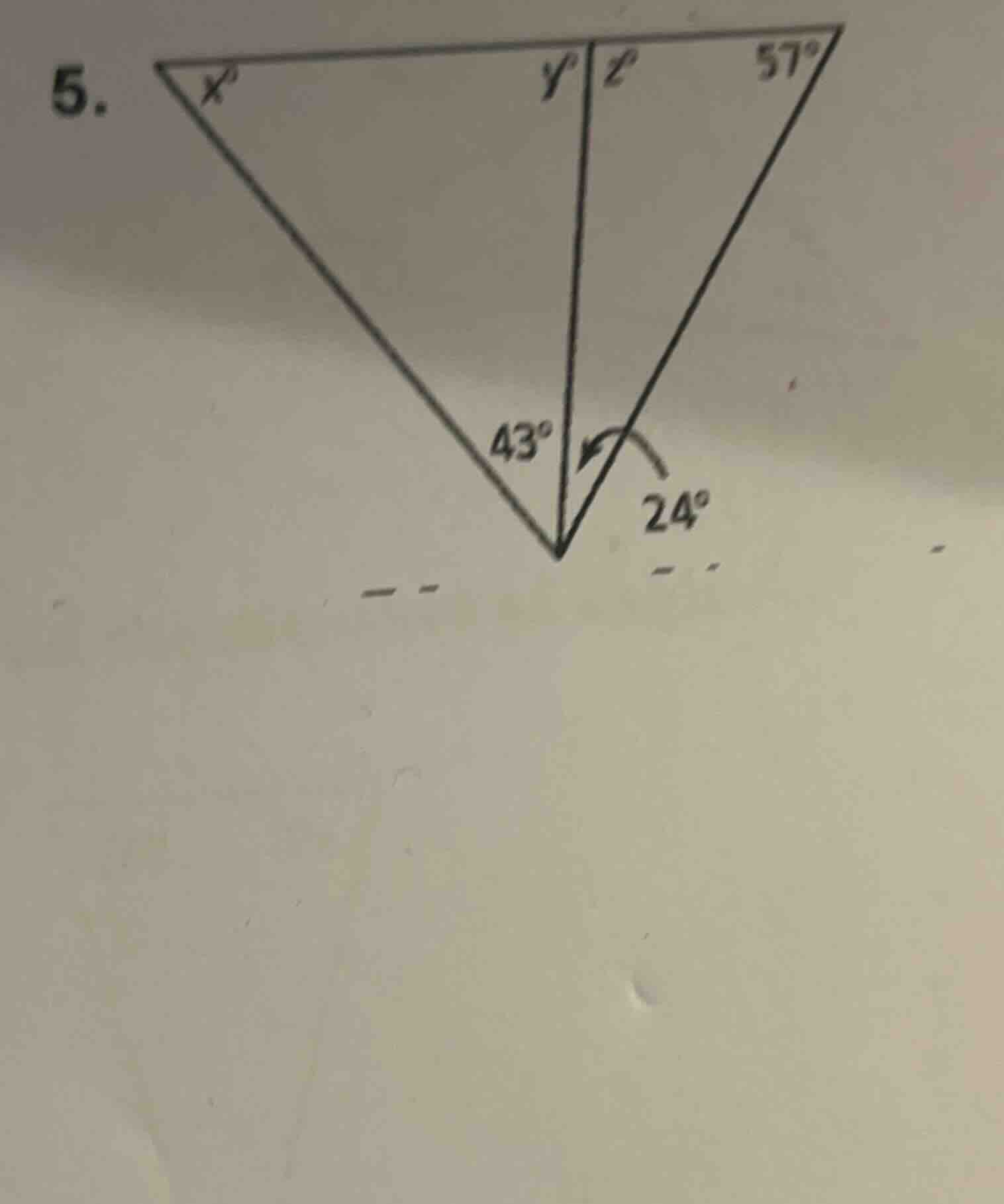 5. find the values of $x$, $y$, and $z$ given the triangle diagram with…