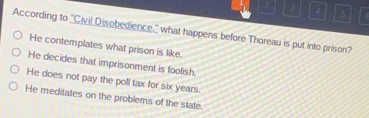 according to \civil disobedience,\ what happens before thoreau is put i…