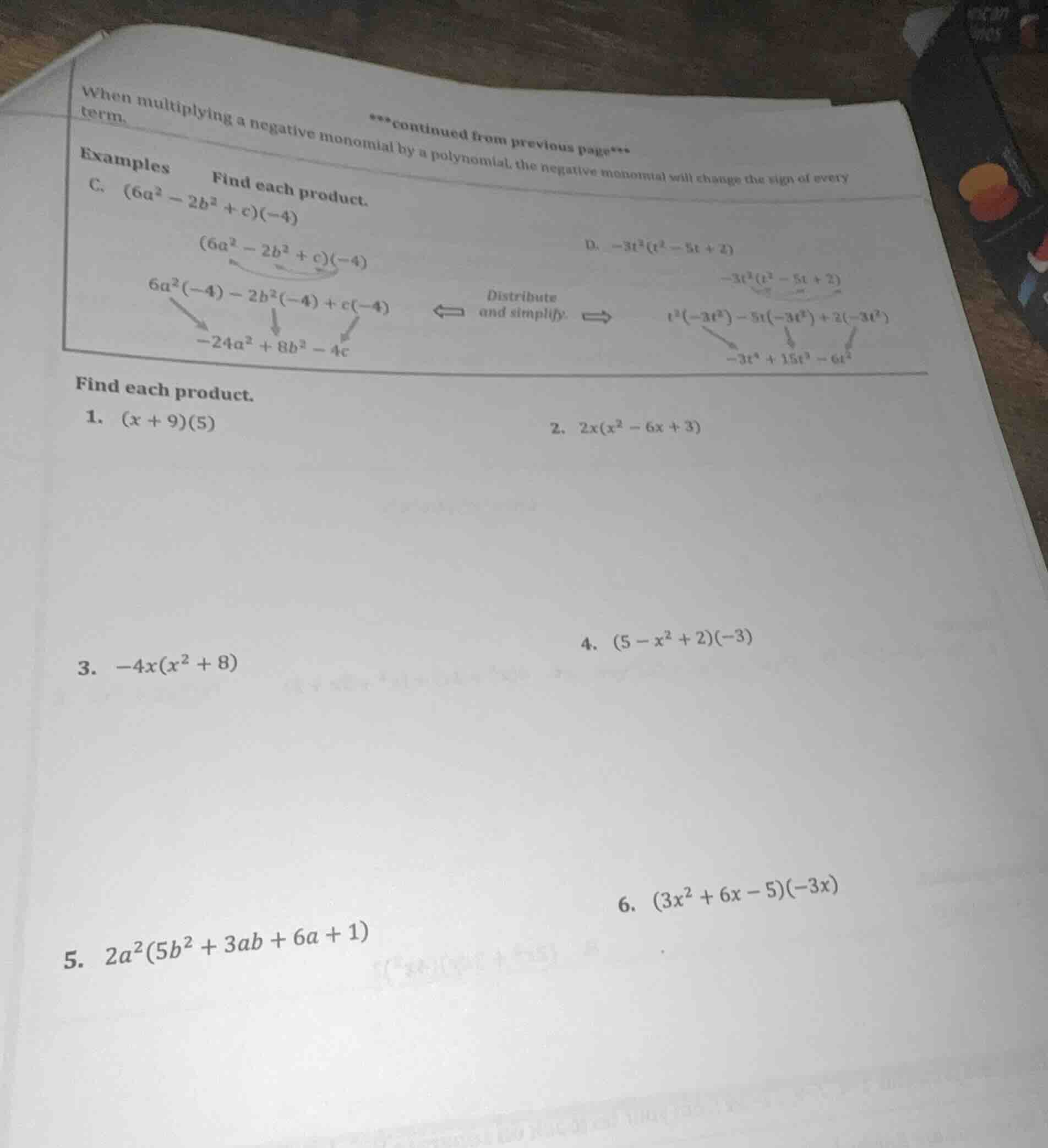 ***continued from previous page*** when multiplying a negative monomial…