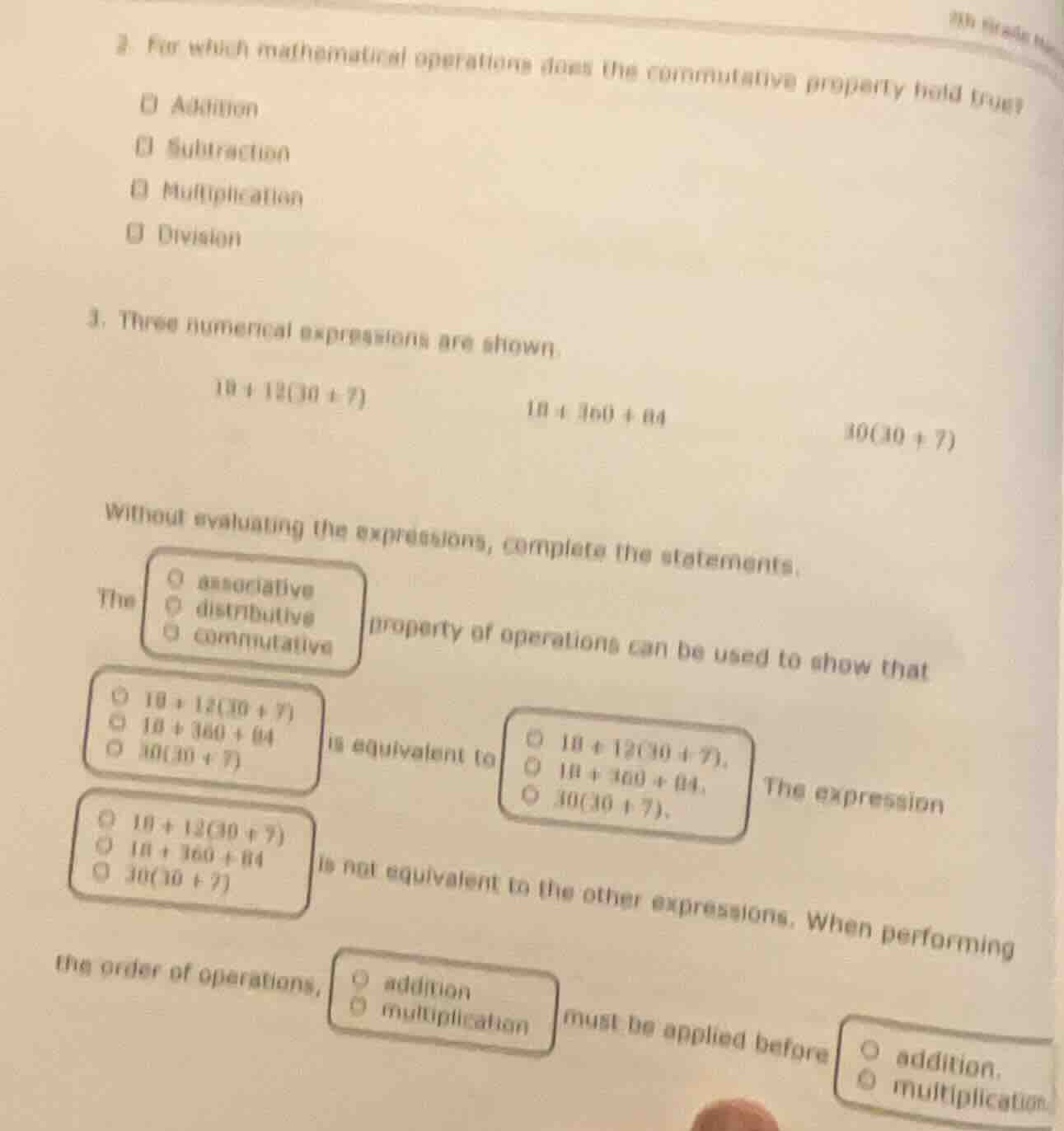 2. for which mathematical operations does the commutative property hold…