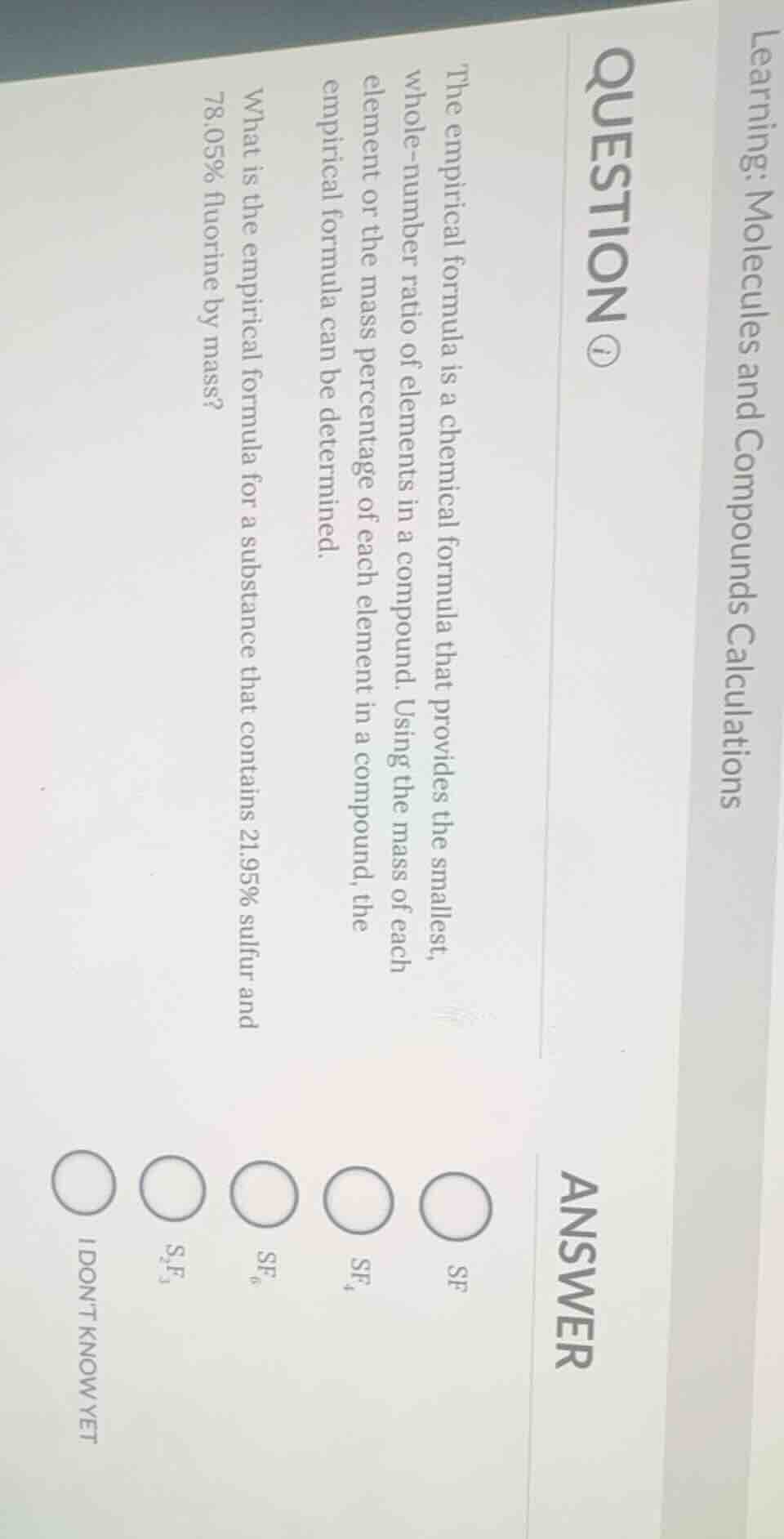 learning: molecules and compounds calculations question ⓘ the empirical…
