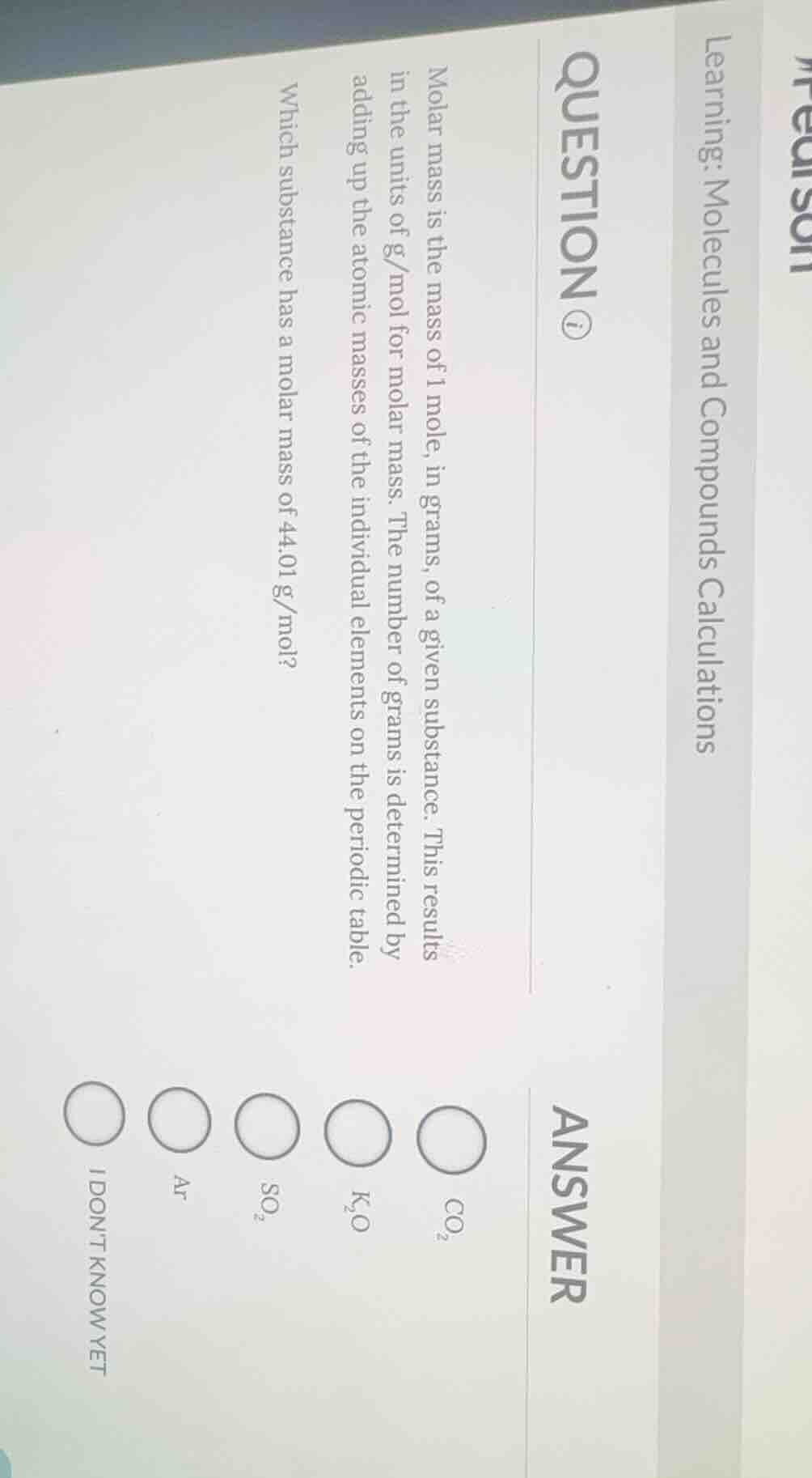 learning: molecules and compounds calculations question molar mass is t…