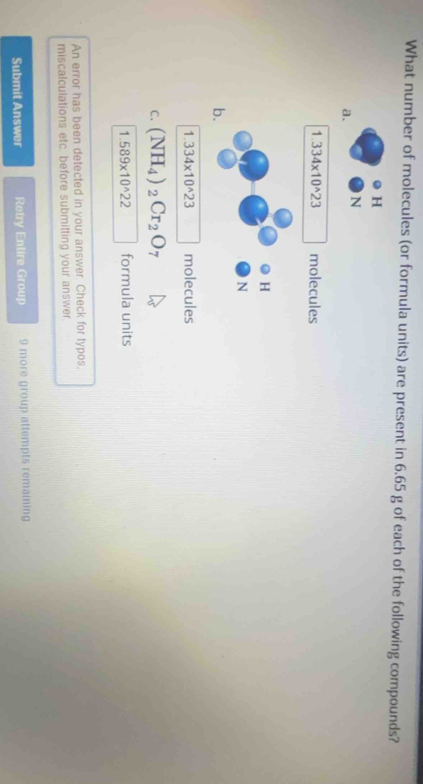 what number of molecules (or formula units) are present in 6.65 g of ea…